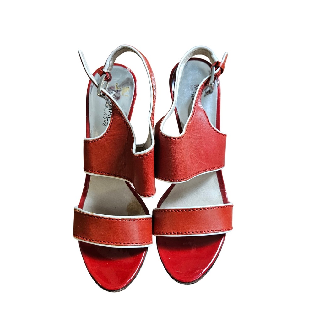 Michael Kors Leather Platform Slingback Stiletto Heeled Sandals 9.5M Red Glam